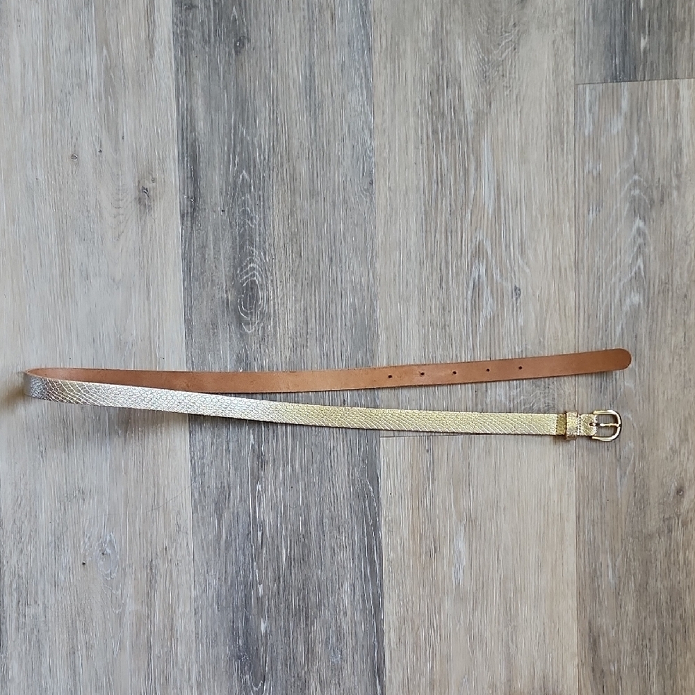REAL LEATHER Gold and Tan Women's Belt